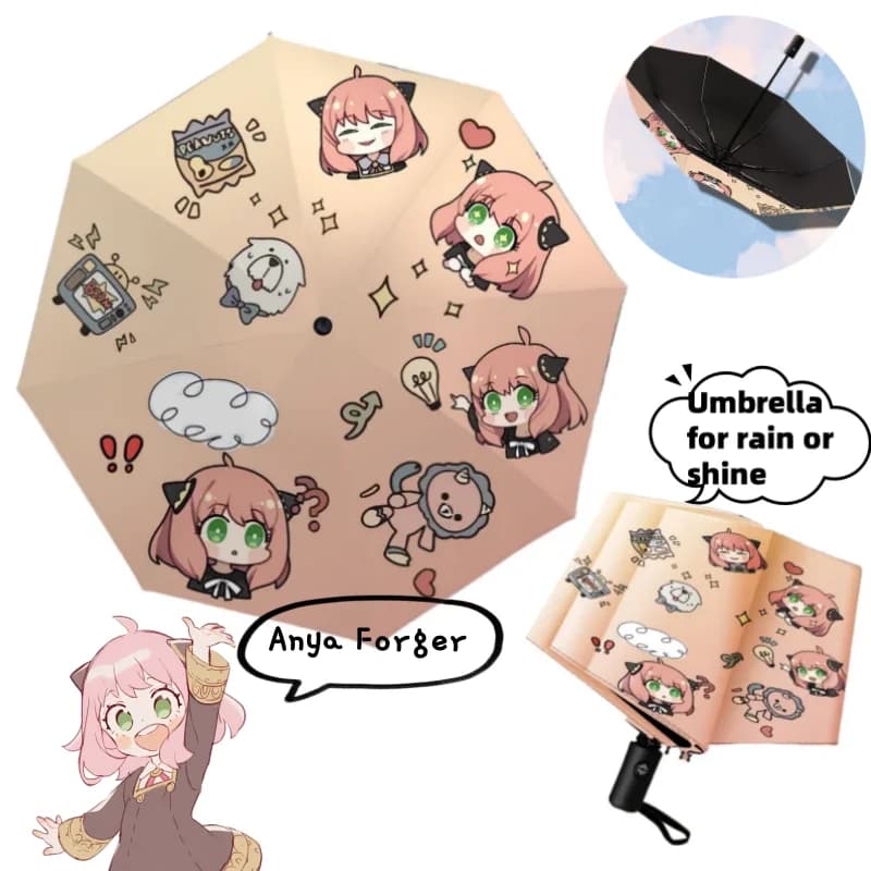 SPY×FAMILY Anya Forger Anime Ombrello pieghevole bidimensionale per cartoni animati Ombrello creativo per protezione solare Kawaii per pioggia o lucentezza