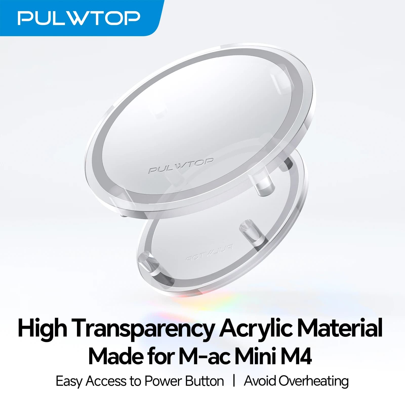 Supporto da scrivania in acrilico trasparente PULWTOP, supporto minimalista M4 con facile accesso al pulsante di accensione, base antiscivolo per Mac Mini M4/M4 Pro