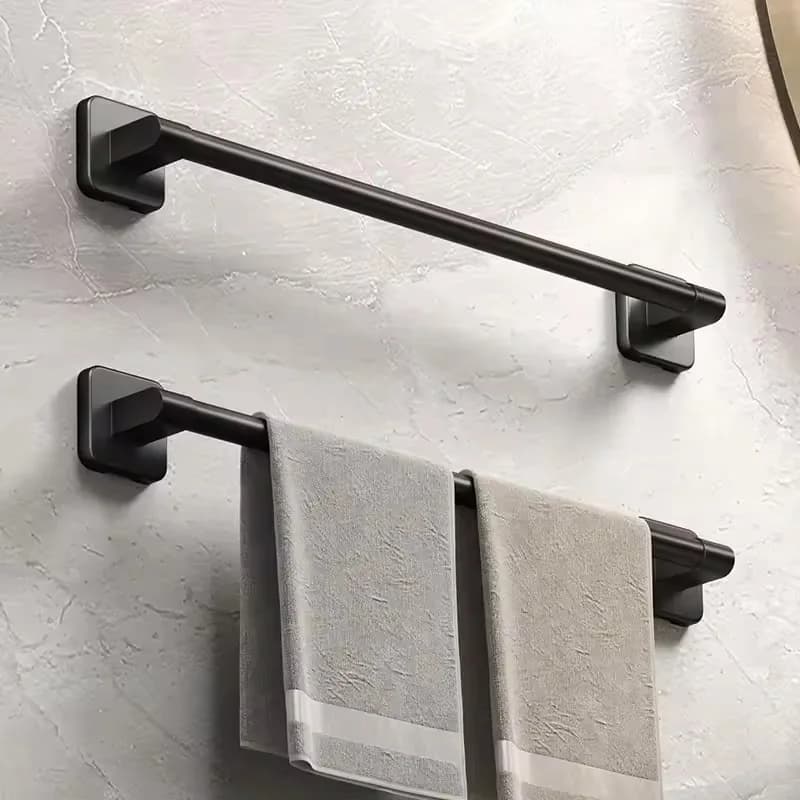 Porta asciugamani da bagno autoadesivo senza foratura, armadio da cucina, porta strofinaccio, porta asciugamani in alluminio nero