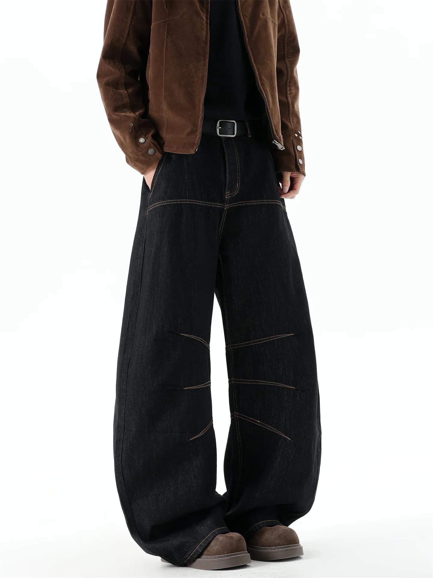 Men's Loose Fit Knife Denim Jeans Street Style Splicing Design American High Street Straight Leg Jeans Casual Wear
