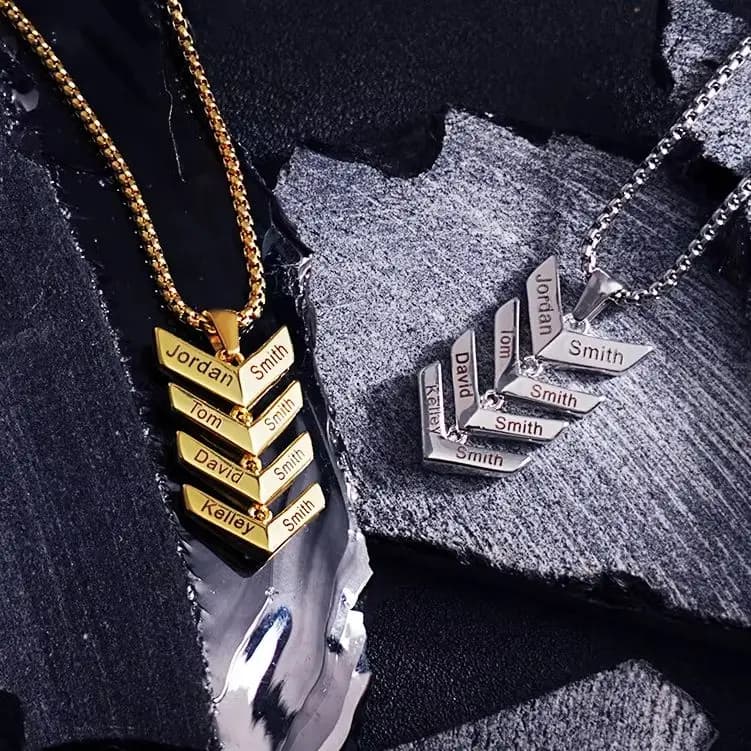 Collana con Ciondolo a Freccia Personalizzato con Nome, Placcato in Oro 18k, Acciaio Inossidabile, Regalo Semplice per la Festa del Papà