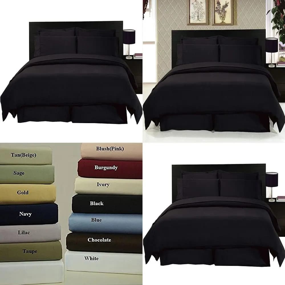 Queen Size Bed in a Bag 8 Piece Set, 600 Thread Count 100 Cotton Sheets, Down Alternative Comforter, Solid Black, Duvet Cover B