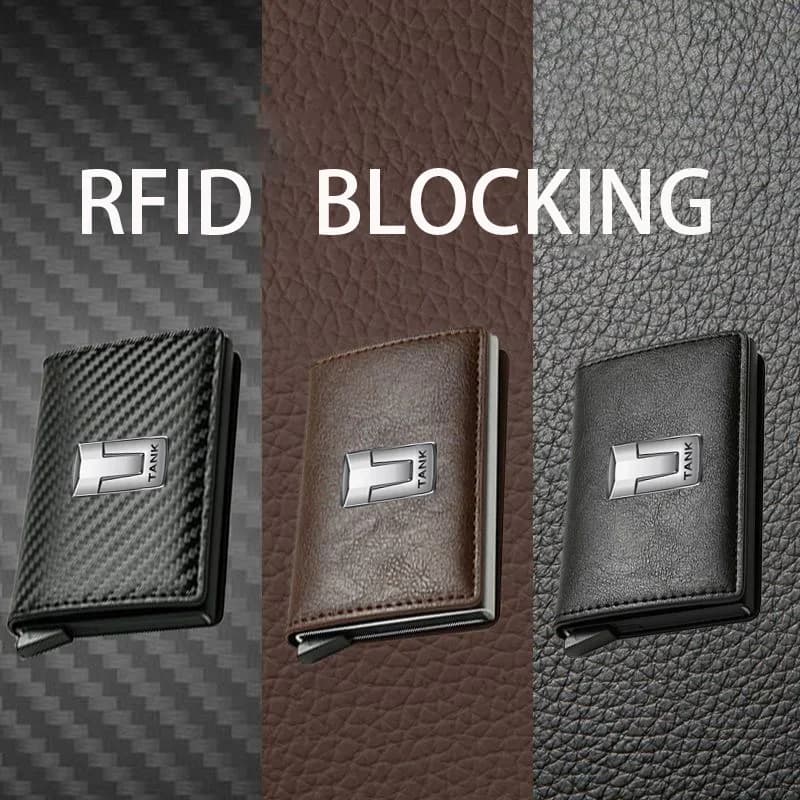 Portafoglio RFID in Pelle e Fibra di Carbonio per Carte di Credito, Porta Tessere Trifold Nero Magico per Great Wall GWM WEY TANK 300 500 Tank300
