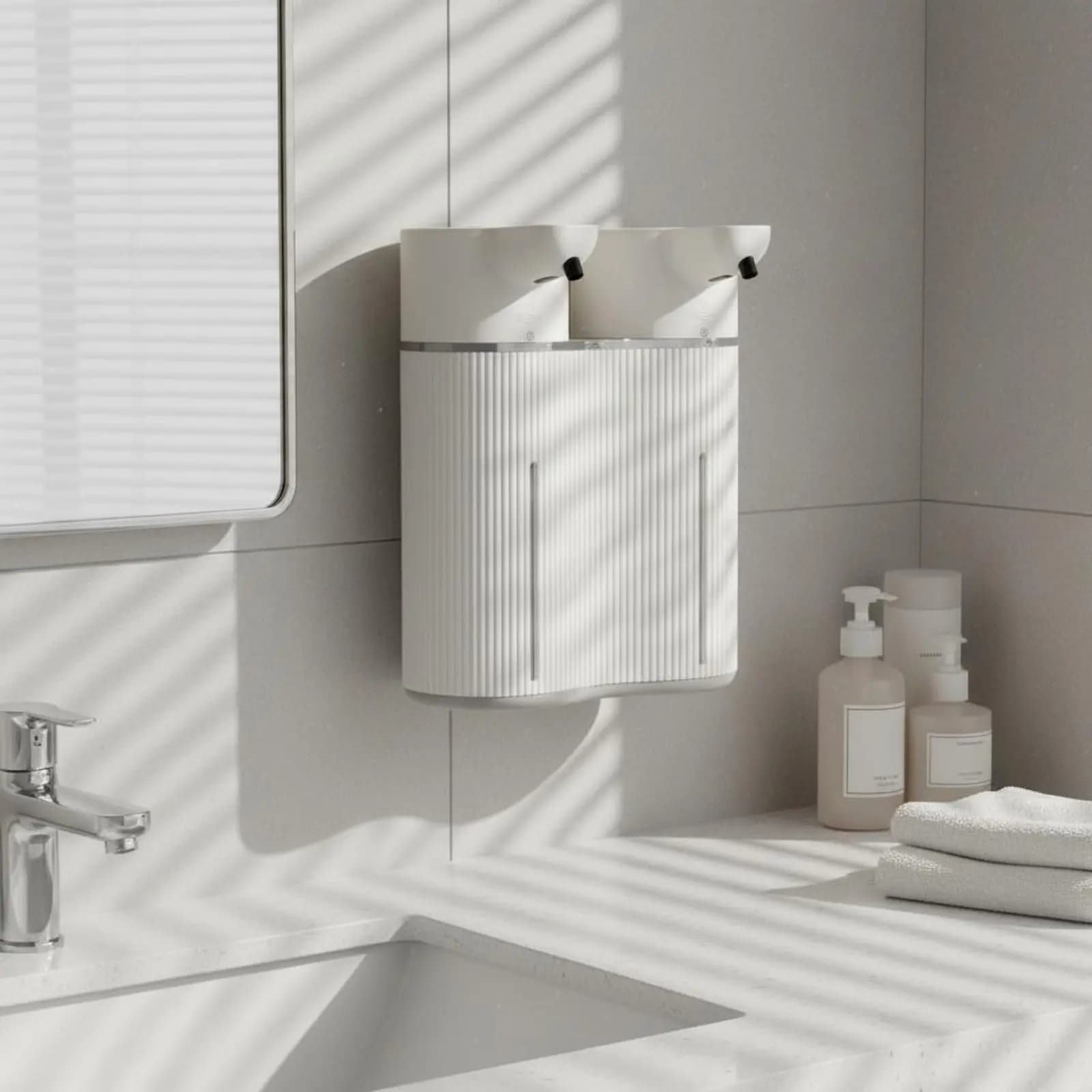Dispenser di Sapone Automatico a Doppia Testa, Elettrico a Batteria, con Sensore di Movimento, Stazione di Lavaggio Mani Intelligente