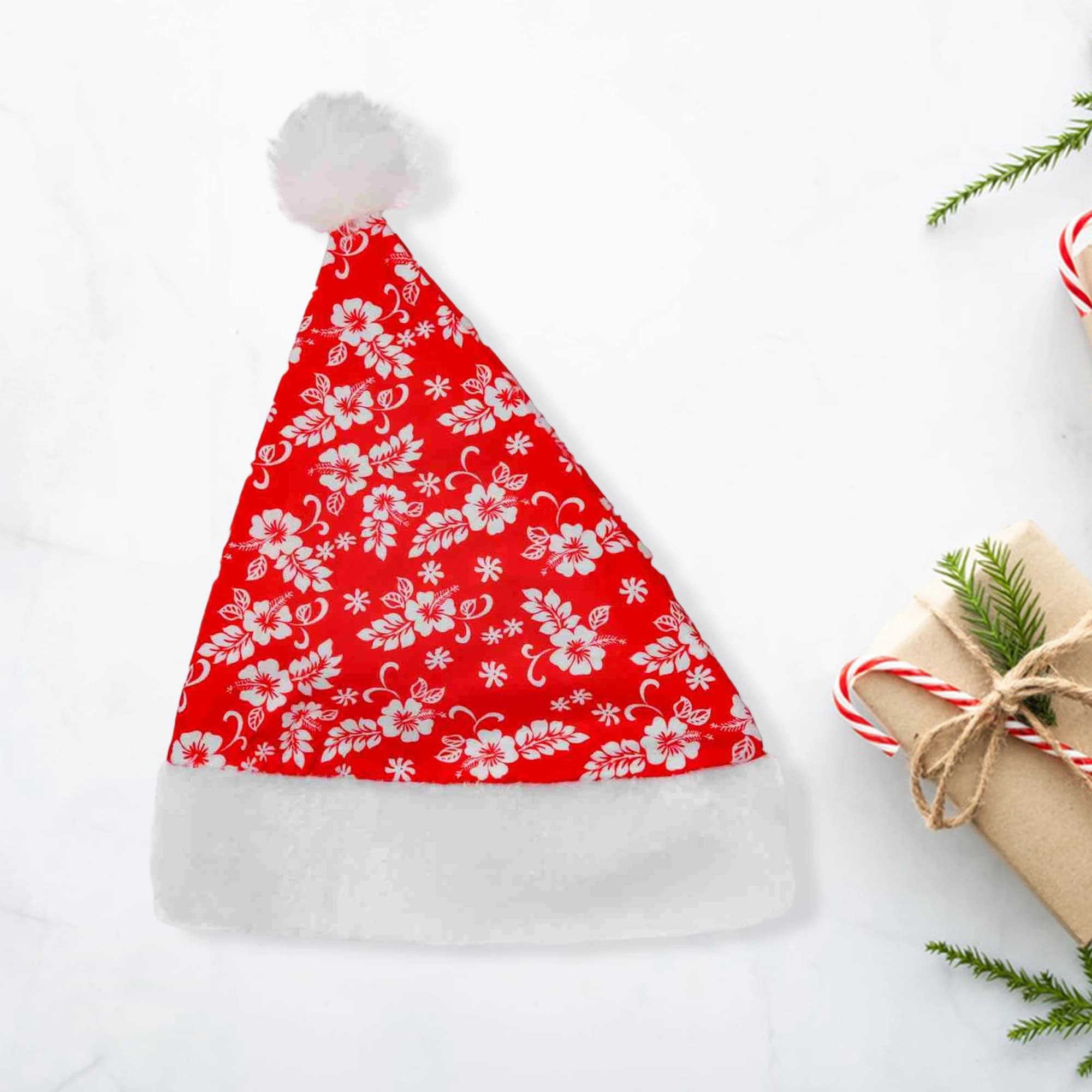 Santa Claus hat for Christmas party, festive floral cap for adults and children, perfect for Santa Claus cosplay costume and family fun