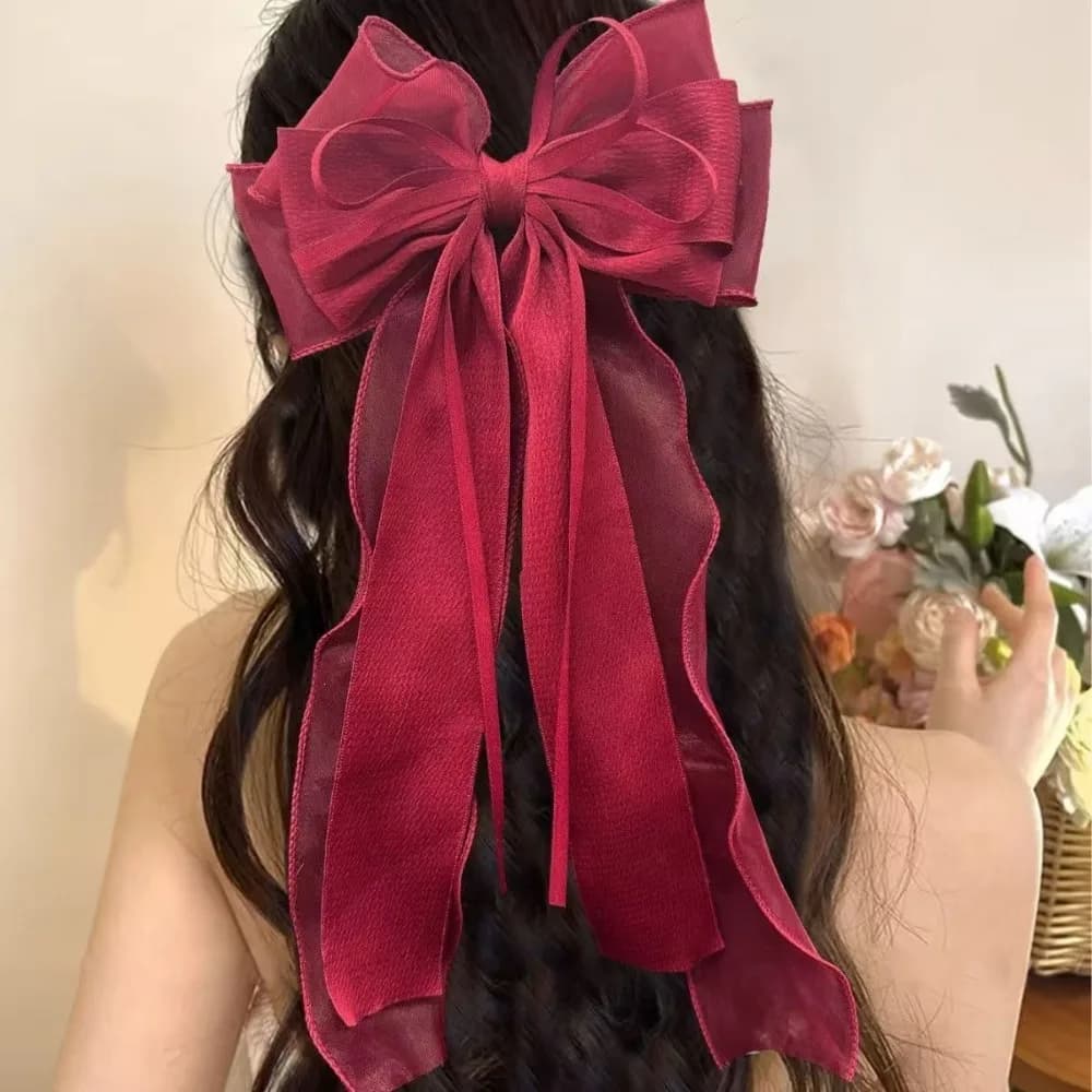 Fashion Lace Bow Ribbon Hair Clips Long Tails Ribbon Pink Hair Accessories Solid Color Coquette Barrettes Women Girls
