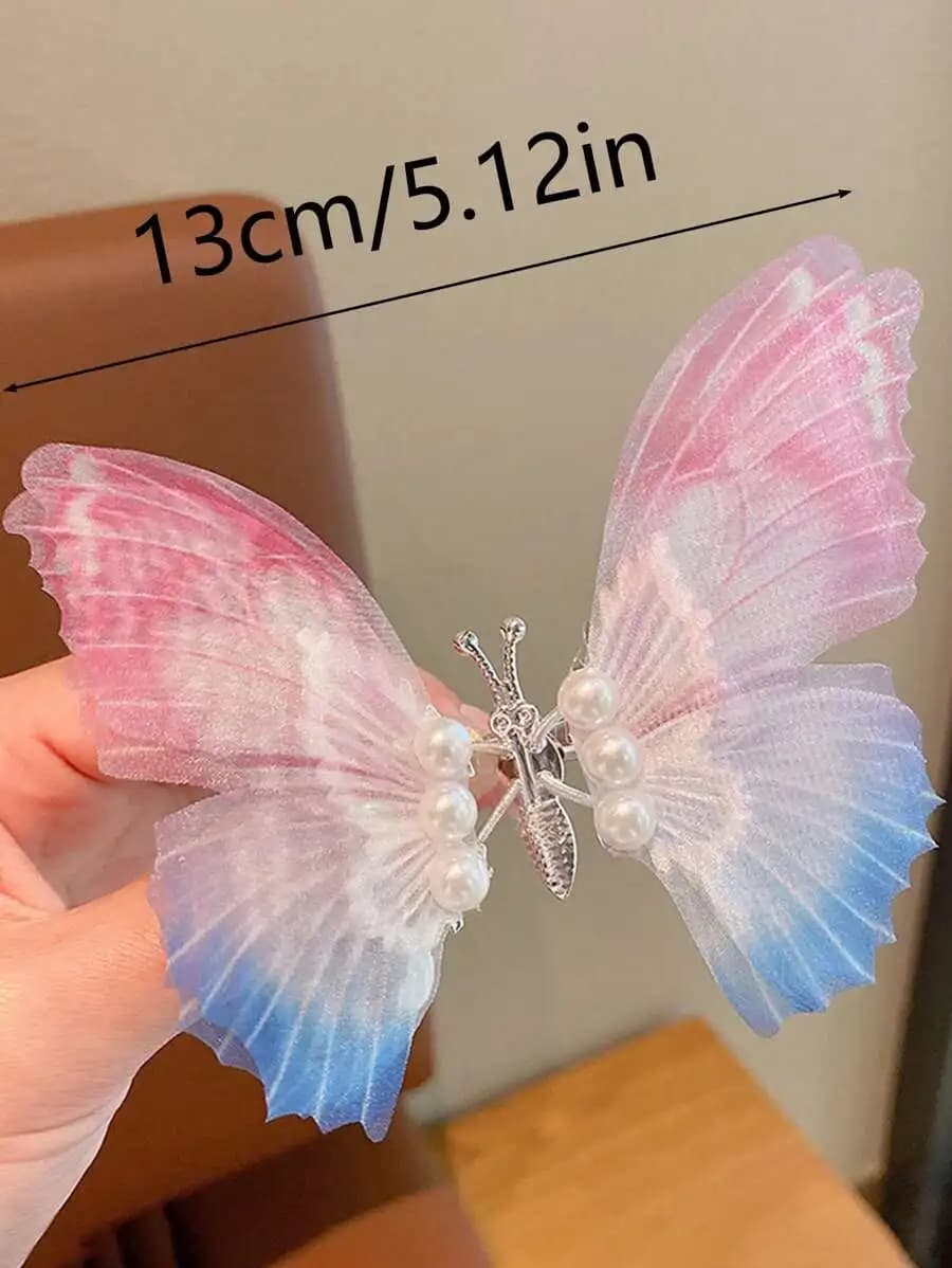 Womens Faux Pearl Butterfly Hair Clips 13cm Fashion Barrettes