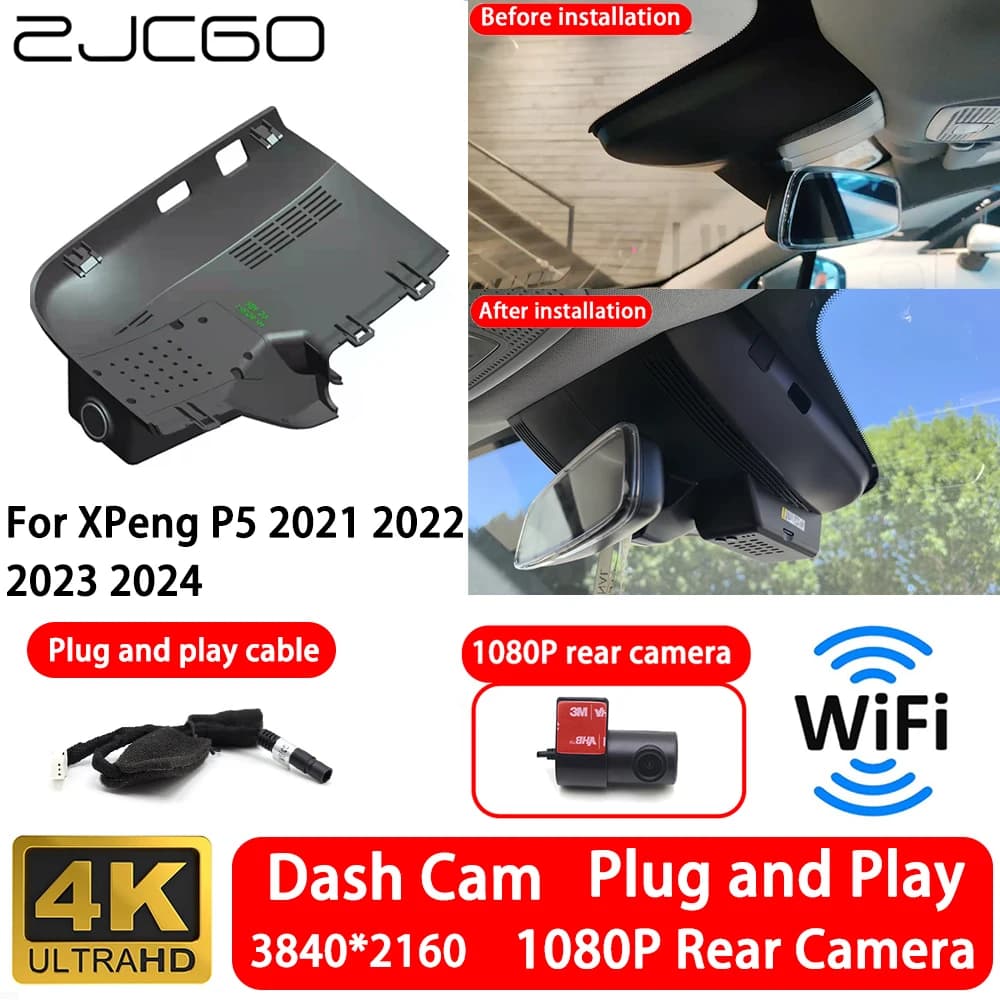 for XPeng P5 2021 2022 2023 2024 4K Front Rear Camera Dash Cam Wifi Plug and Play Video Recorde Loop Recording Night Vision