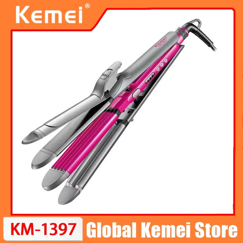 KM-1397 Hair Plate 4 in 1, Hair curler, Flat Iron and Hairpins, Styler for Women's Hair with Adjustable Temperature