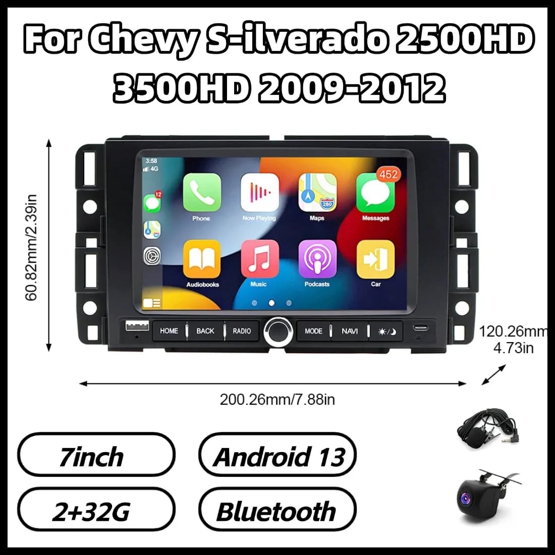Autoradio Android 13 from 7 inch 2+32G for Chevy Silverado 2500HD 3500HD 2009-2012 with Carplay, Android Auto, touchscreen, GPS and Bluetooth