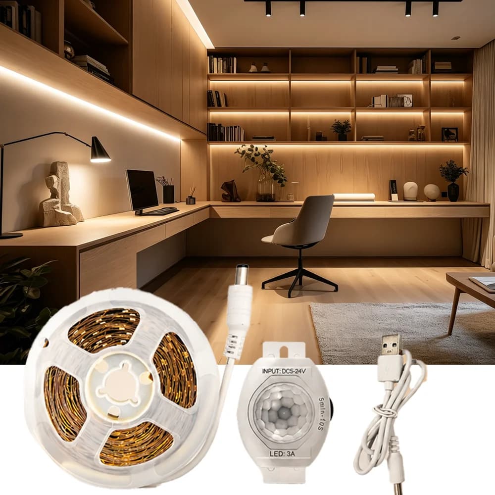 Strisce LED con Sensore di Movimento 2835, Alimentate via USB, per Uso Notturno, Facili da Installare per Illuminazione di Armadi e Guardaroba, Funzionano Solo al Buio