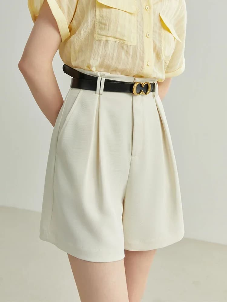Pantaloncini bianchi casual stile minimalista FSLE per donna Pantaloncini a vita alta nuovi arrivi estivi Jeans femminili con pantaloncini larghi con cintura