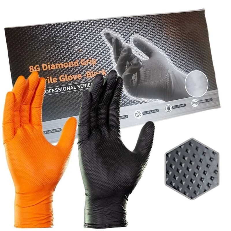 30/50PCS Guanti in nitrile nero monouso 8 milioni di spessore Guanti di sicurezza industriale resistenti Guanti da lavoro meccanici con texture diamantata