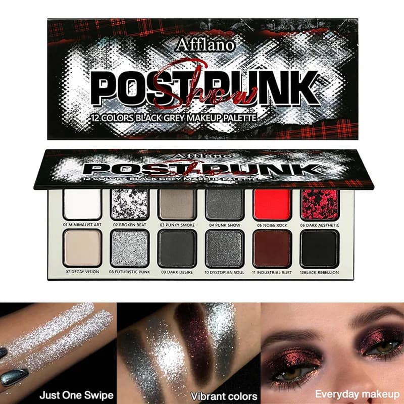 Palettes of Shadows Refine 12 Colors Matte Glitter Chameleon Metallic Gothic Smoky Grey Black Long-lasting Eye Makeup Highly Pigmented