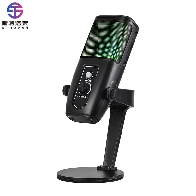 Microfono USB da Gaming con Cancellazione del Rumore, Microfono a Condensatore con Funzione Mute e Controllo del Guadagno