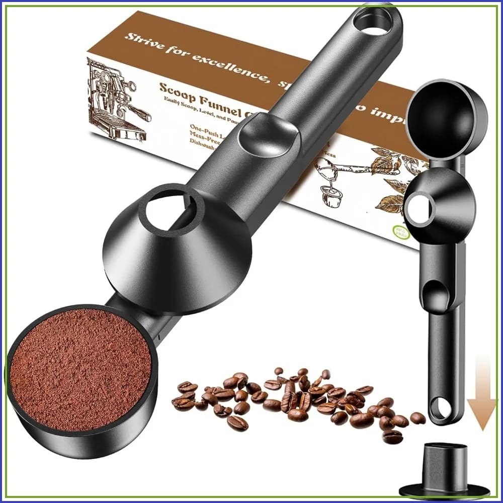 2TBSP Coffee Scoop with Funnel, Mess-Free for Ground Coffee, Protein Powder & Tea, Reusable K Cup Refiller, Black