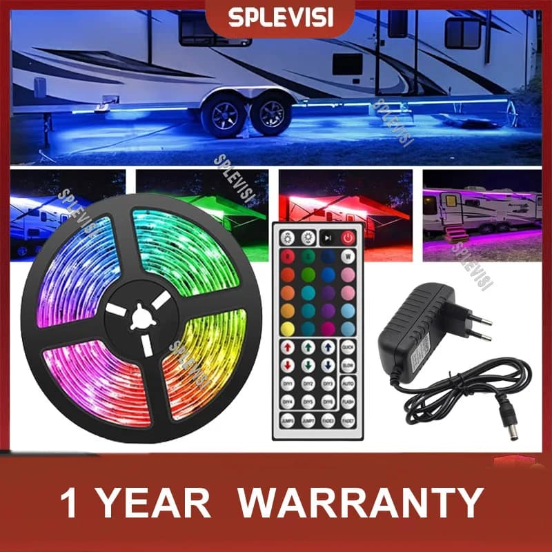 Luci per tende da sole per camper da 16,4 piedi, luci per tende da sole per camper multicolori da 12 V con telecomando a 44 tasti Striscia luminosa a LED per camper da viaggio