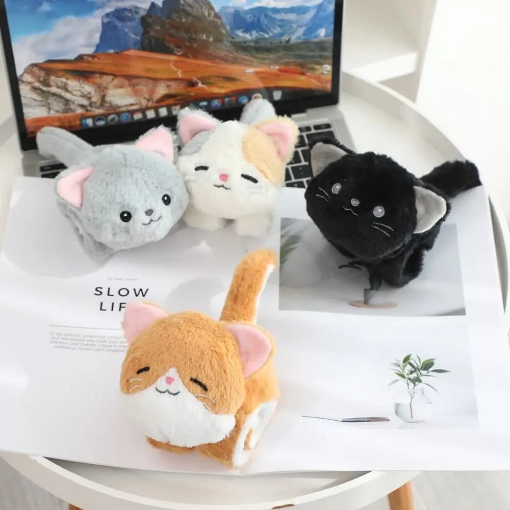 Braccialetto a schiaffo Pop Circles con gatto simulato, stile da polso con coda, braccialetto a schiaffo con gatto carino e sorridente, natalizio
