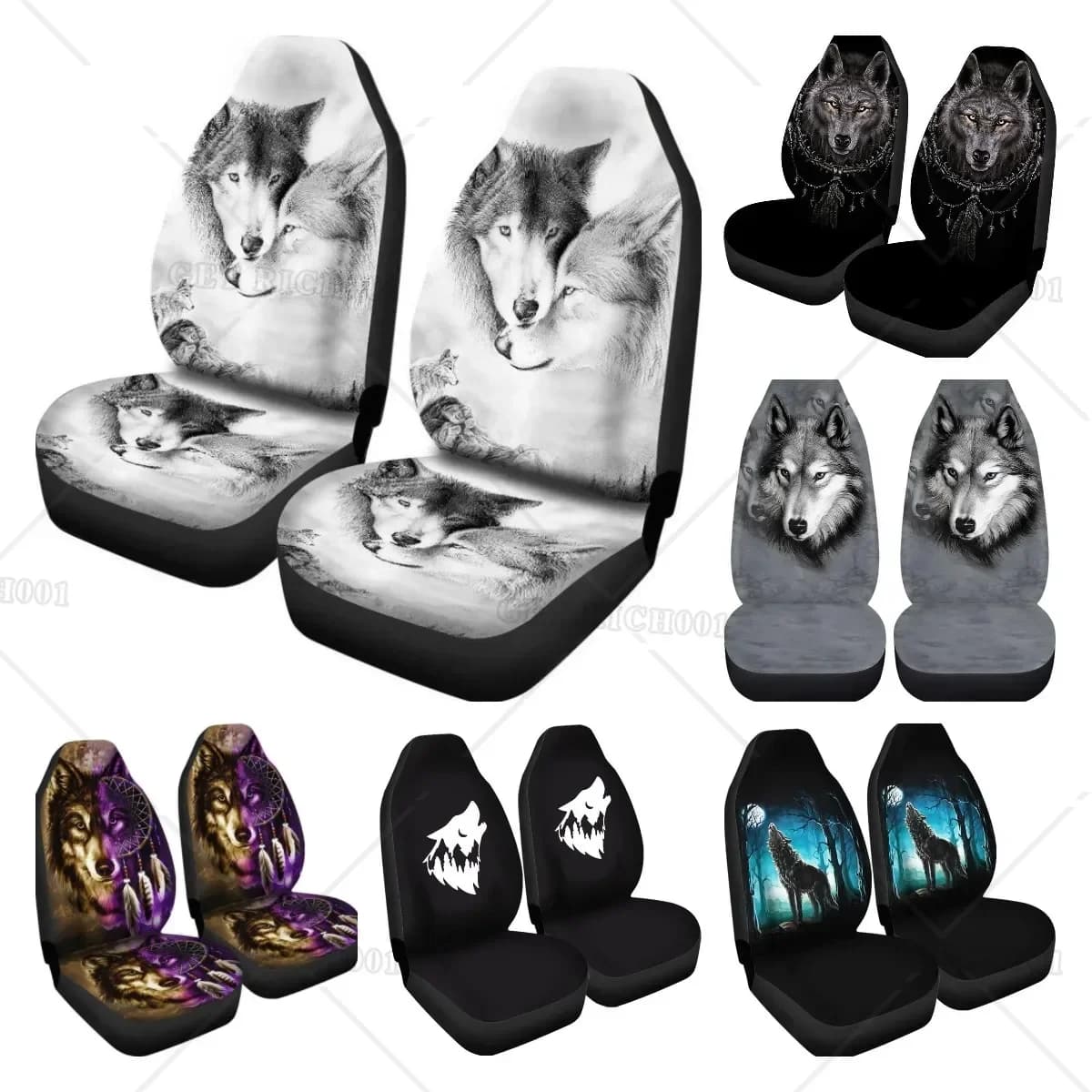 Couple Wolf Car Seat Covers Car Seat Covers Front Universal Fit for Car Truck SUV Car Accessories Interior Woman Seat Covers