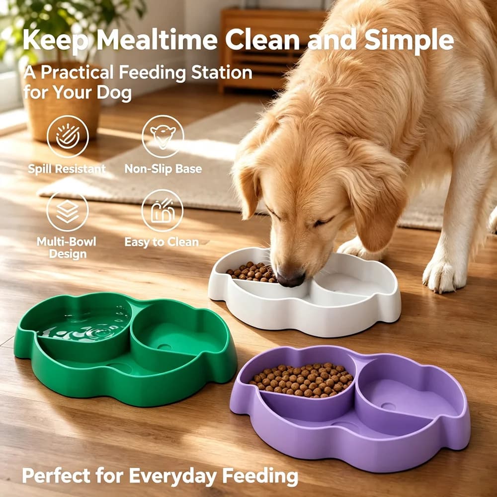 Pet Double Bowl Food Water Separate Feeding Plate Anti Slip Easy Clean Colorful Feeder for Golden Retriever Large Breed Dogs