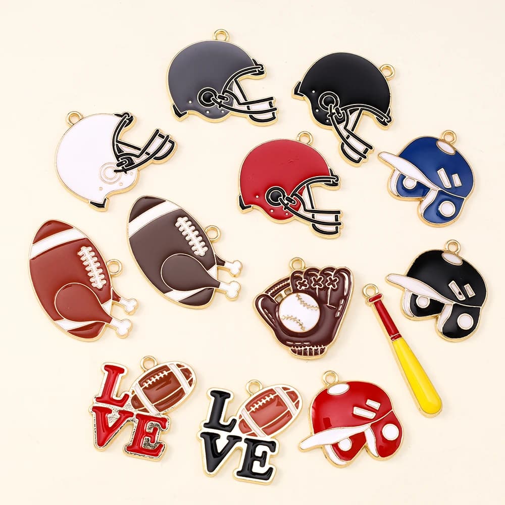 10 pezzi di smalto baseball rugby pallavolo sport ciondoli orecchini pendenti per realizzare accessori di gioielli collana portachiavi fai da te