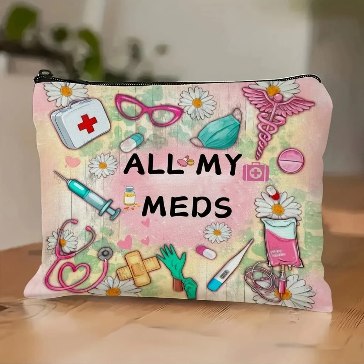 A All My Meds Borsa per il trucco: carina borsa multifunzionale con cerniera per donna, borsa per gioielli, piccola borsa per riporre gioielli con cerniera da viaggio perfetta