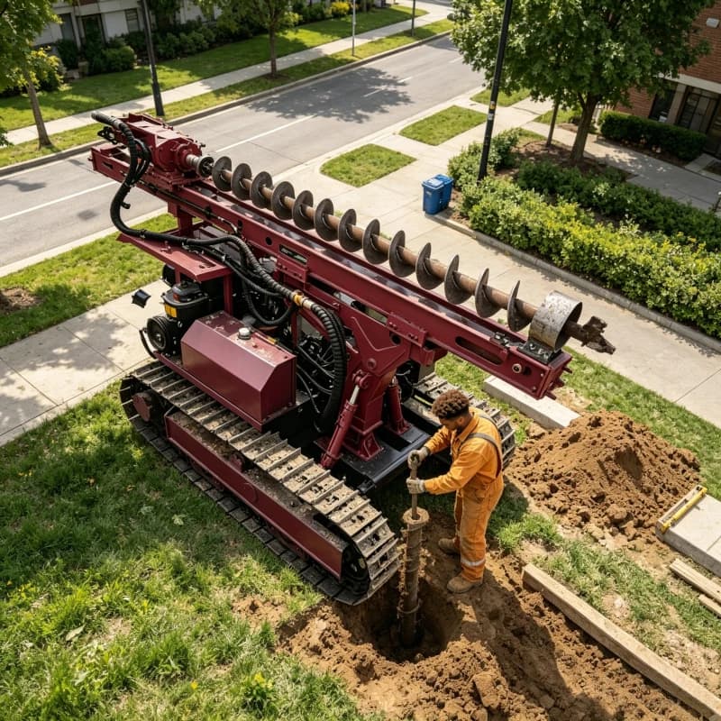 Macchina per la perforazione di fondazioni a vite per impianti fotovoltaici, con testa elettrica, alimentata a diesel e solare, per pali a spirale.