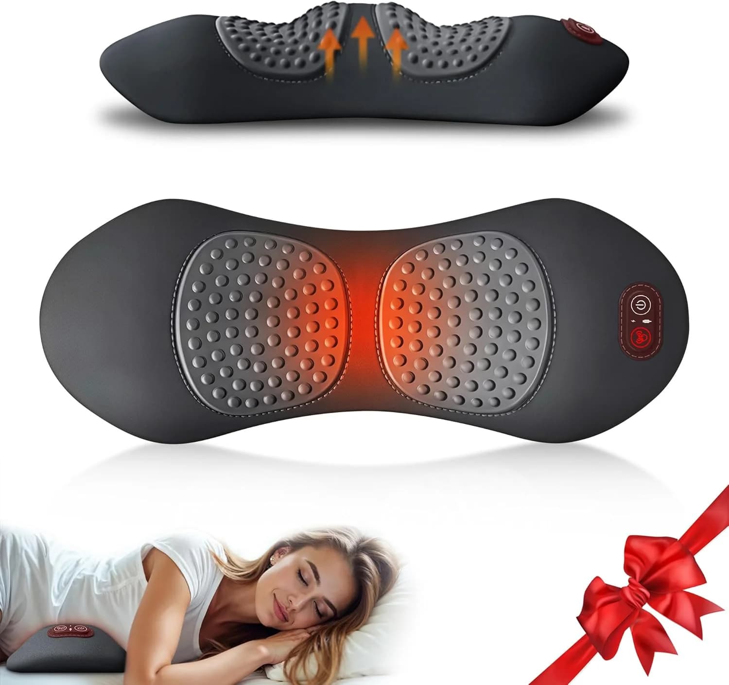 Cuscino Massaggiante Elettrico 3-in-1 per la Schiena con Calore, Vibrazione e Trazione per Supporto Lombare e Comfort della Colonna Vertebrale
