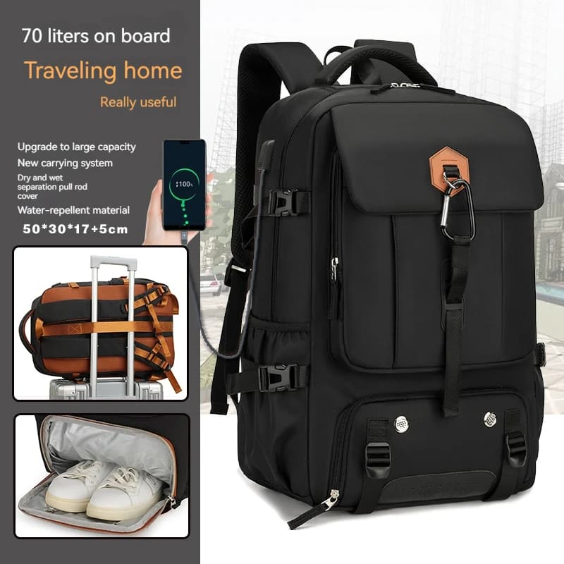 Zaino da esterno per viaggi, zaino da campeggio impermeabile da 50 litri per donna e uomo, zaino con scomparto per scarpe