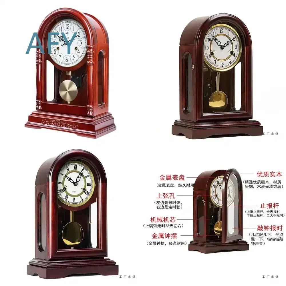 Copper Movement Mechanical Seat Clock for Living Room Old-Fashioned Solid Wood Pendulum Wall Clock with Winding Chain