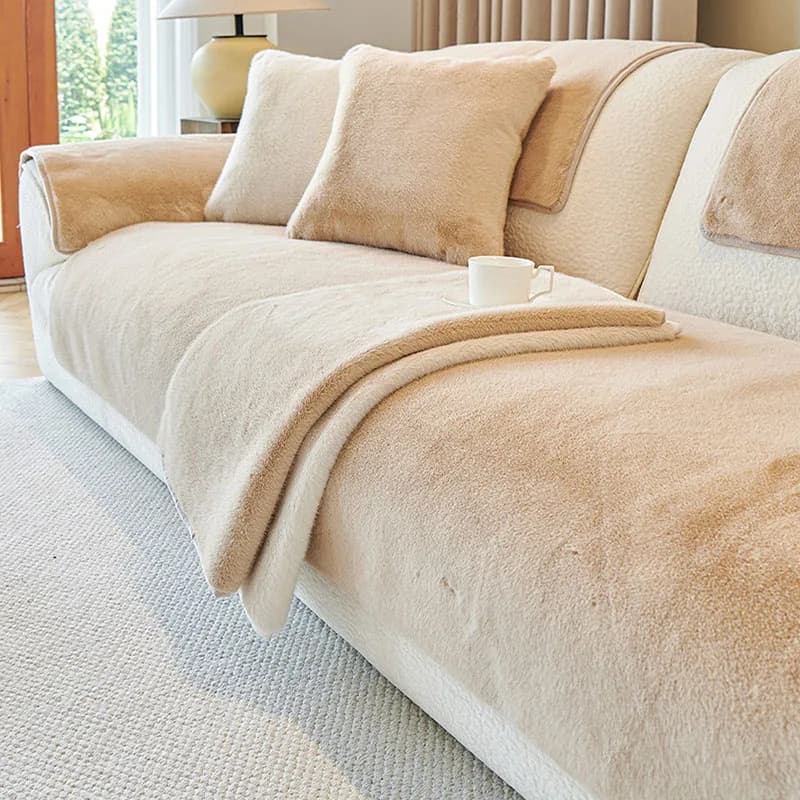 French Faux Mink Fur Sofa Cushion New Autumn and Winter Thick Warm Plush Sofa Cover Super Soft Solid Anti-Slip Couch Slipcover