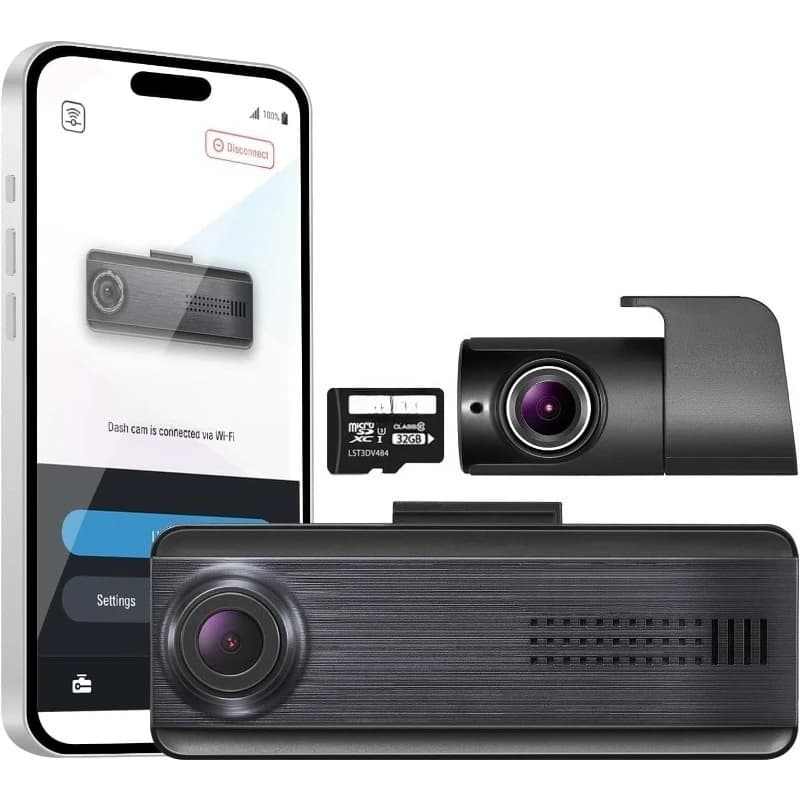 Dash Cam 2CH 2K Front dashboard camera 1080P rear for cars, WiFi, WDR, fast red light alerts, ADAS, 256 GB max, Parkin