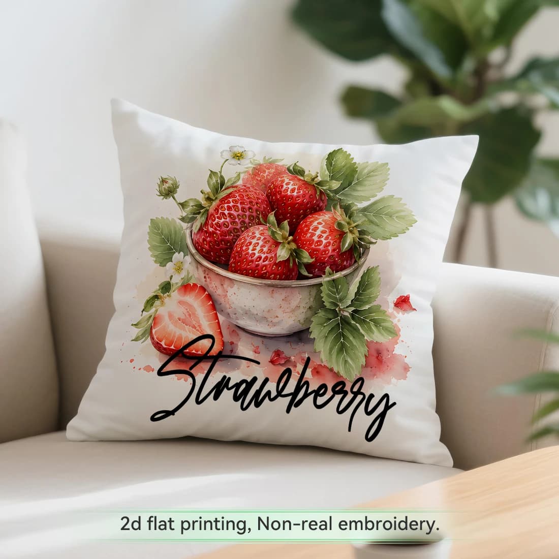1pcs Watercolor Strawberry Dessert Cushions Pillowcase Polyester Cushion Cover Throw Pillow Pillowcover Home Car Sofa Decor