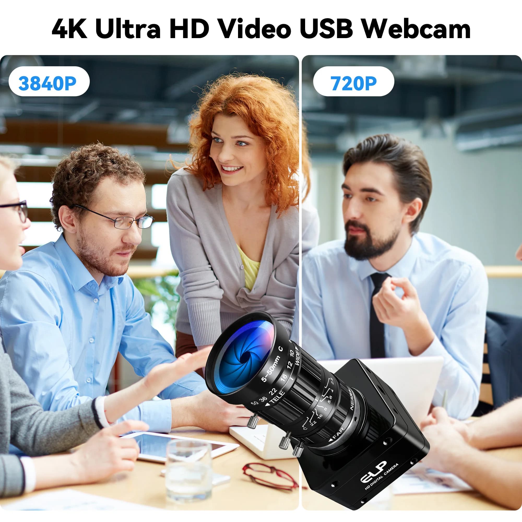 4K 3840x2160@60fps USB 3.0 Camera with 3X 3.6-10mm/5X 10-55mm/10X 5-50mm Varifocal CS Zoom Lens CMOS IMX678 Industrial PC Webcam