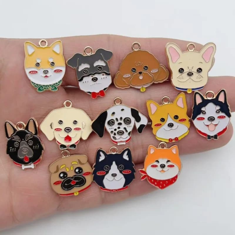 12pcs cartoon pet spotted dog alloy oil drop pendant, DIY jewelry making earrings, keychain accessories