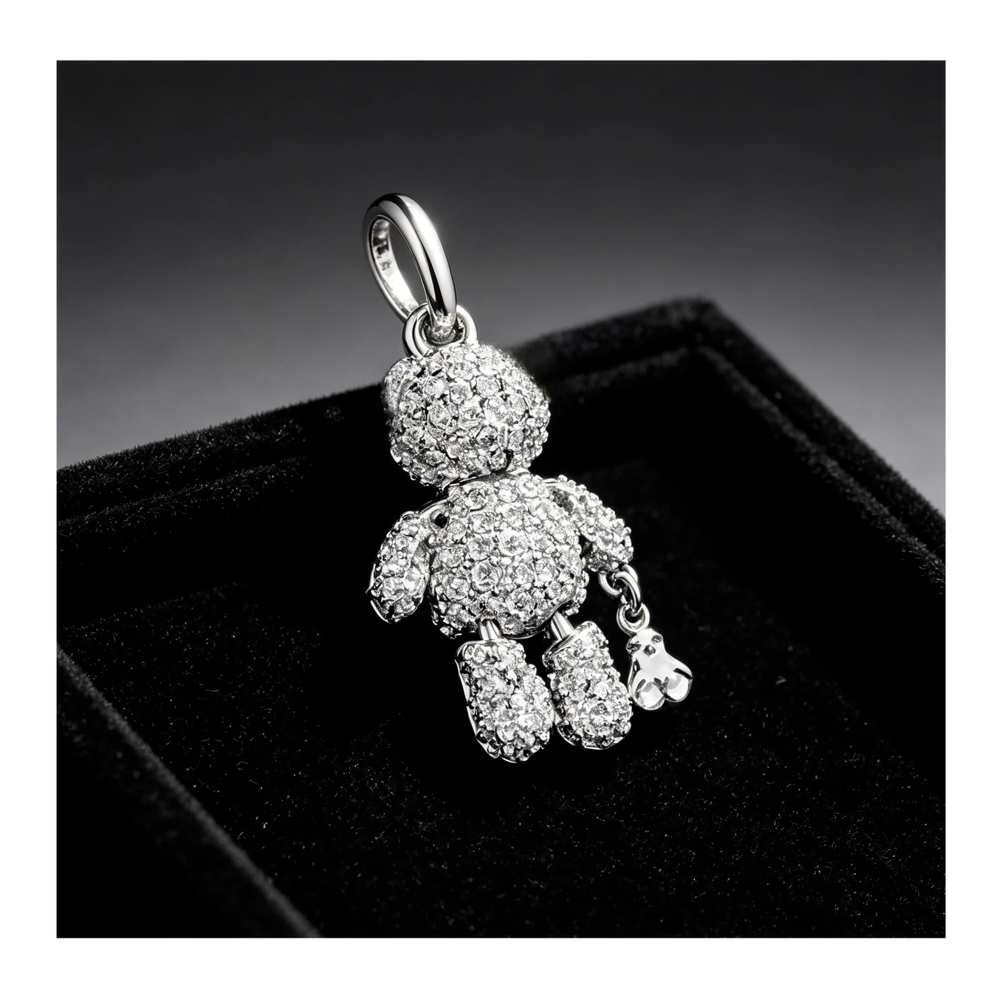 Silver Micro Pave Clear Zircon Movable Bear Charm 3D Sparkling Teddy Pendant With Mini Bear Dangle For Bracelet Jewelry
