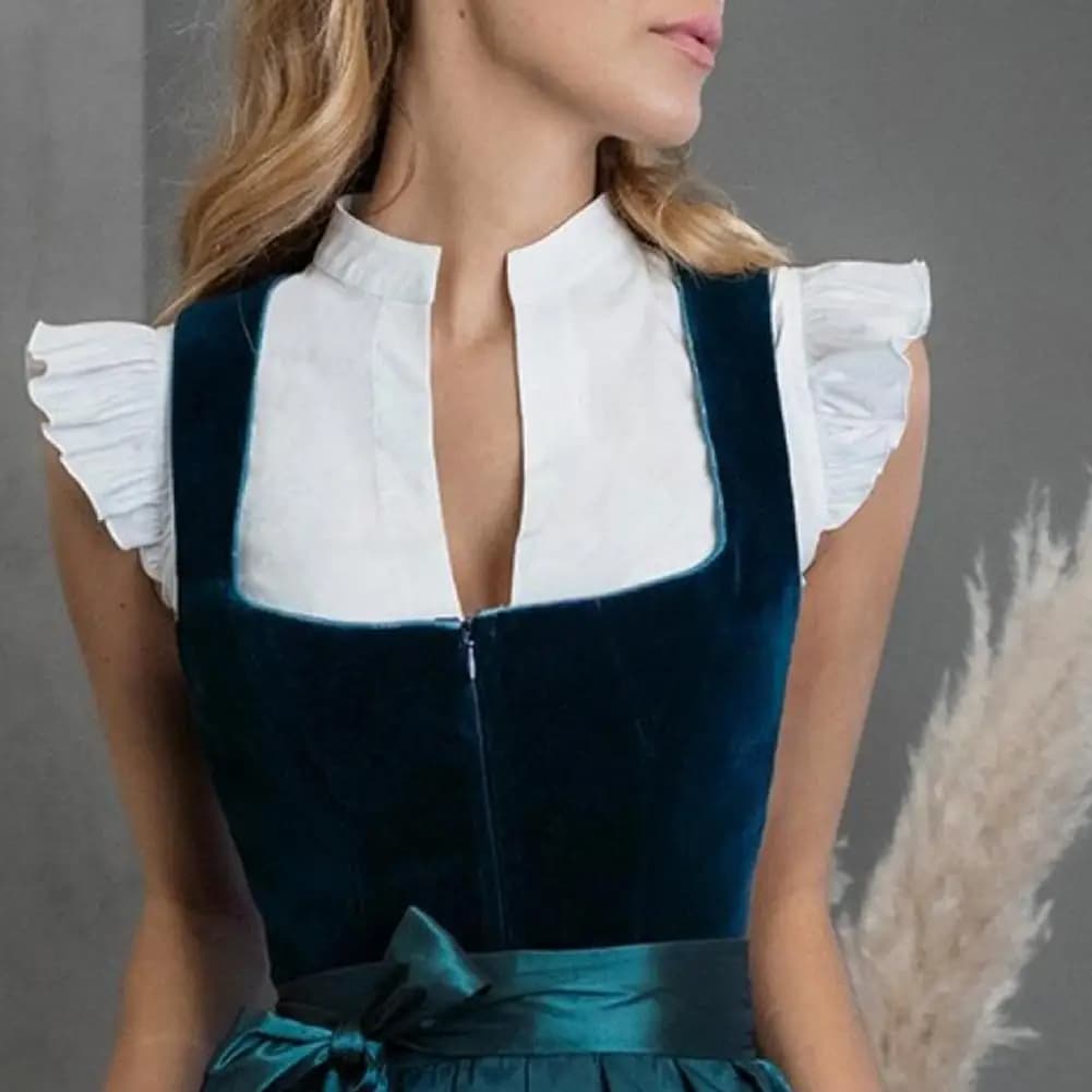 Completo da Donna Oktoberfest 2026: Camicia Tradizionale con Colletto Rialzato e Maniche Corte, con Cintura Elastica in Vita 80%