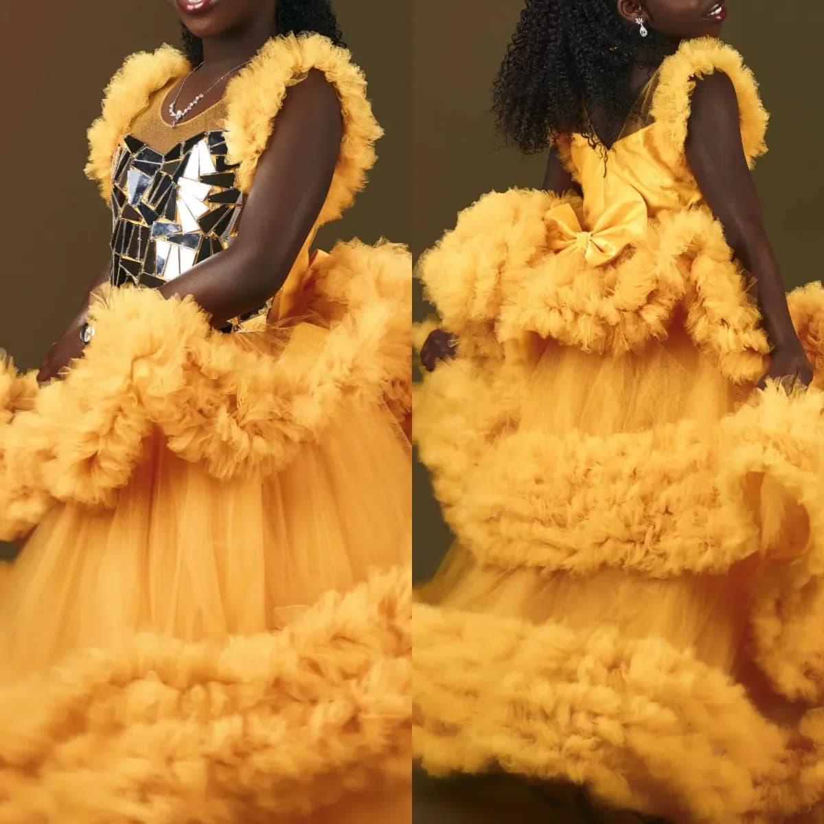 Abiti da ragazza di fiore con volant gialli Abito da ballo per bambini piccoli Abito da principessa per bambini con cristalli in tulle Abito da festa di compleanno per bambini