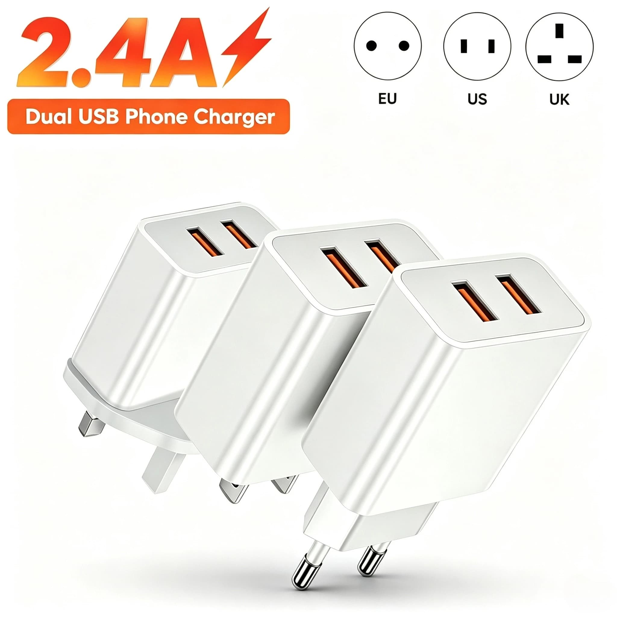 2.4A Dual USB Charger Fast Charger Mobile Phone Adapter EU/US/UK Plug QC3.0 For Samsung Huawei Xiaomi Oppo Wall Travel Charger