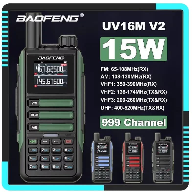 BAOFENG UV16M Radio Portatile FM ad Alta Potenza e Lunga Portata, Impermeabile con Ricarica Type-C