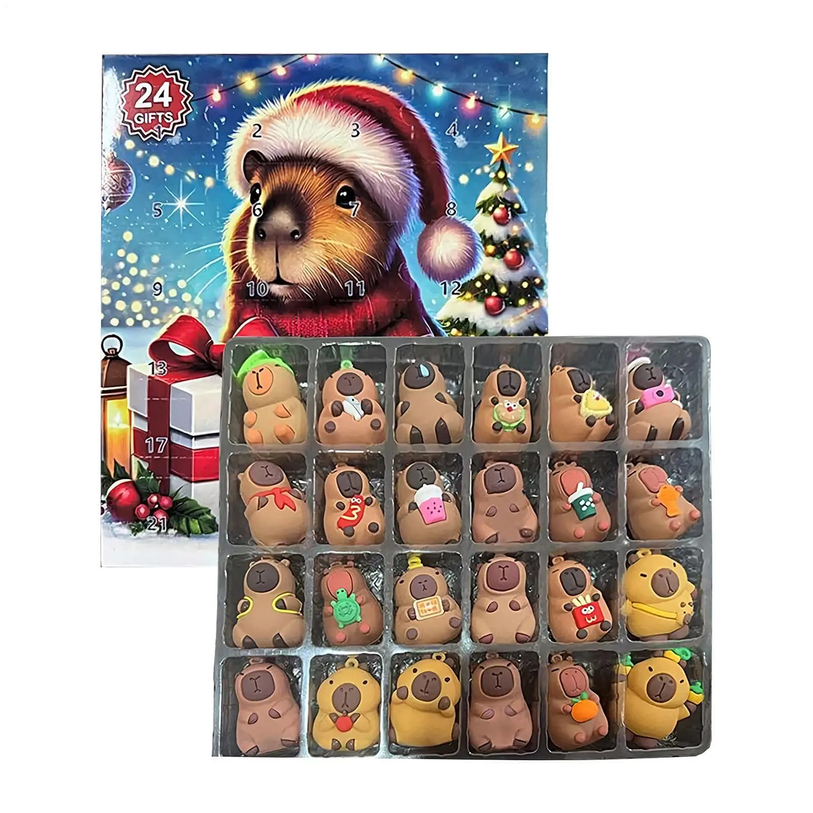 New Capybara Christmas Countdown Calendar Advent Calendar with Miniature Dolls for Home Desk Shelf Decor Holiday Party Gift
