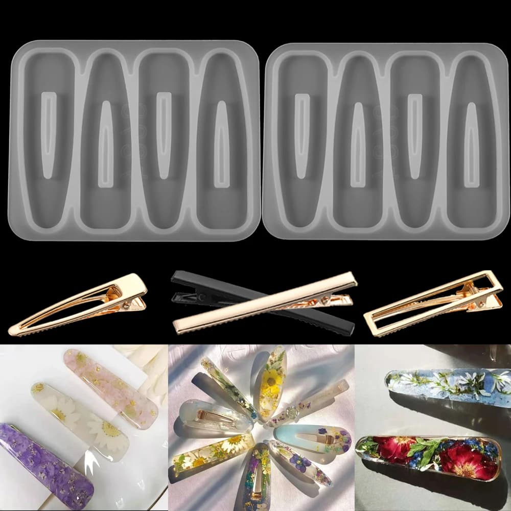 Mollette Silicone Moulds Metal Geometric Hair Clips Epoxy Resin Print for Accessories for Creating Craft Jewelry in DIY Resin