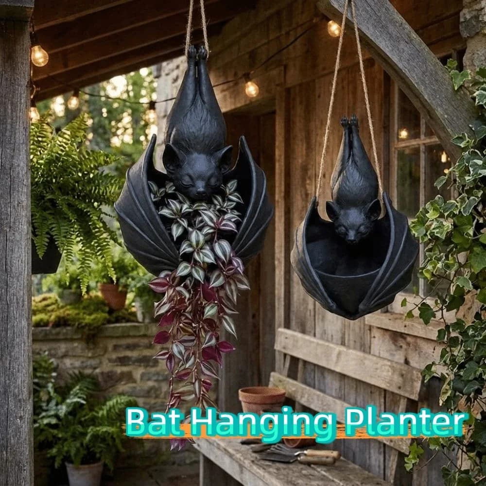 Gothic Style Bat Hanging Planter Creative Plastic Bat Shaped Flower Pot Black Whimsical Wall Plant Pot Garden Decor