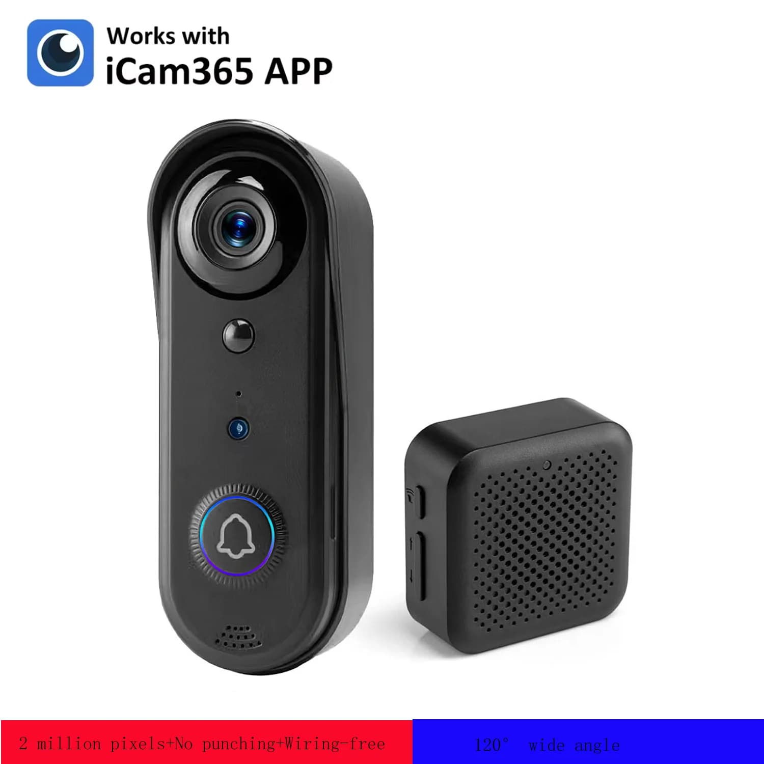 2MP 1080P iCam365 APP Alimentazione a batteria Basso consumo WIFI IP Campanello Videocitofono Citofono Spioncino Visualizzatore Porta Telecamera Carillon