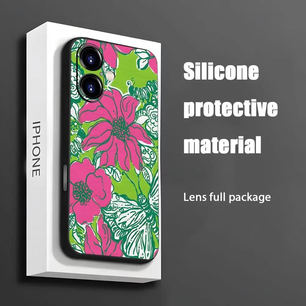 Watercolor L-Lilly Pulitzer Phone Case For iPhone 17 16 15 14 13 12 11 X XR XS 8 Plus Mini Pro Max Soft black Shockproof Cover