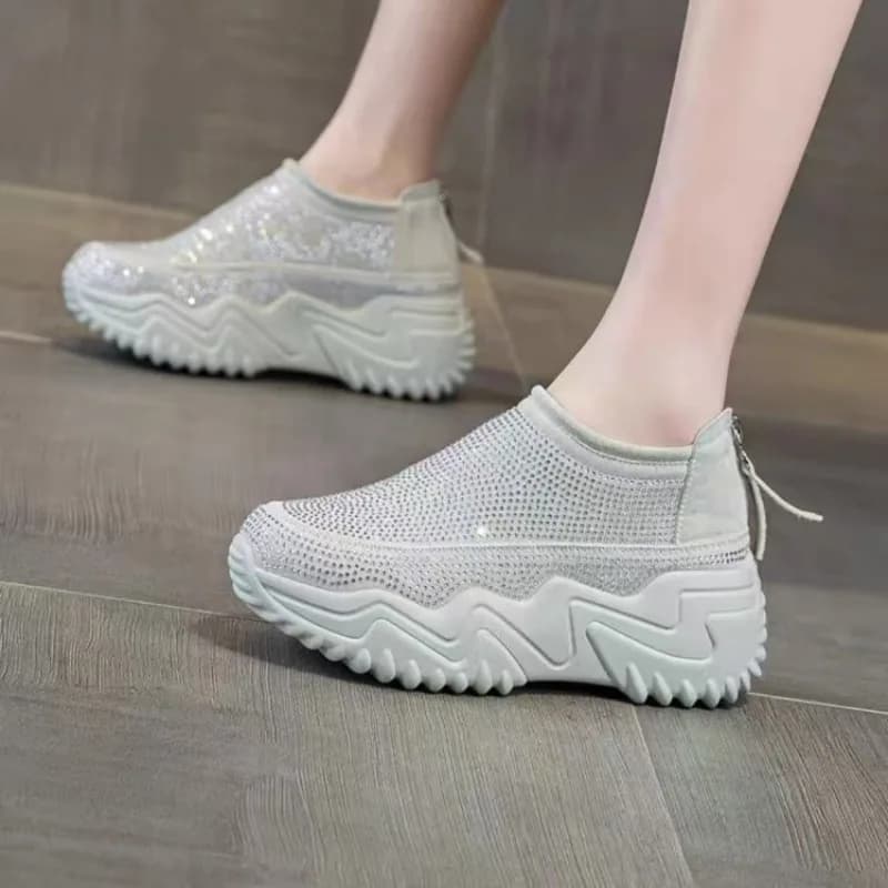 Scarpe da donna in cristallo di moda Primavera e autunno Sneakers robuste con suola spessa Comode scarpe casual traspiranti con plateau piatto