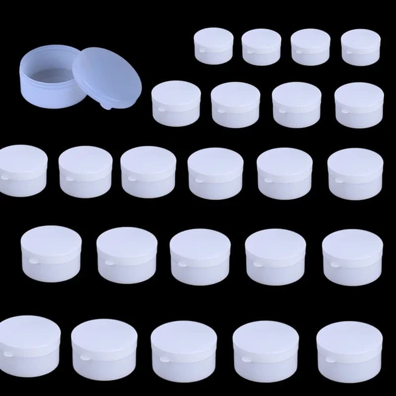Containers for samples from 30 pieces, from 5g to 100g, plastic empty travel jars for cosmetics, for umbrella, nail dust, jewelry, lip balm, cream, lotion