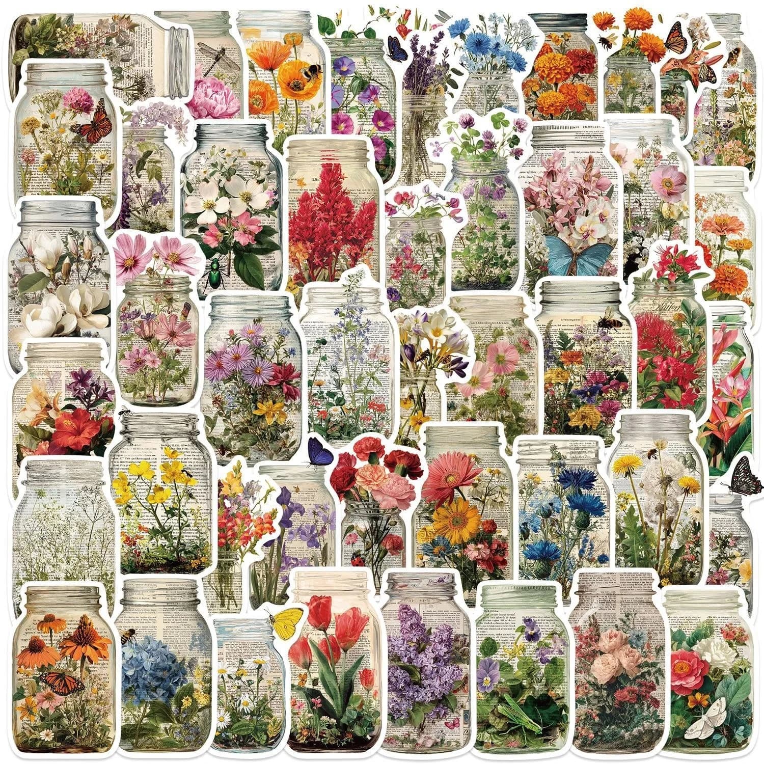 50 pezzi adesivi fiore bottiglia vintage decalcomanie estetiche ins diario fai da te valigia frigorifero notebook adesivo decorazione graffiti giocattolo per bambini