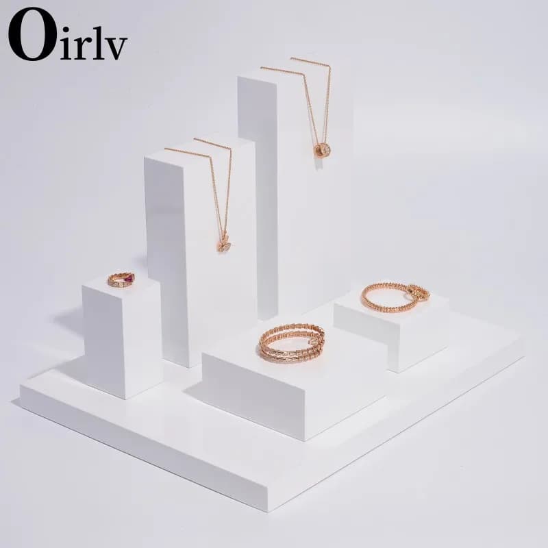 Oirlv bianco lucido laccato in legno massello anello braccialetto espositore orecchino ciondolo espositore espositore gioielli Set