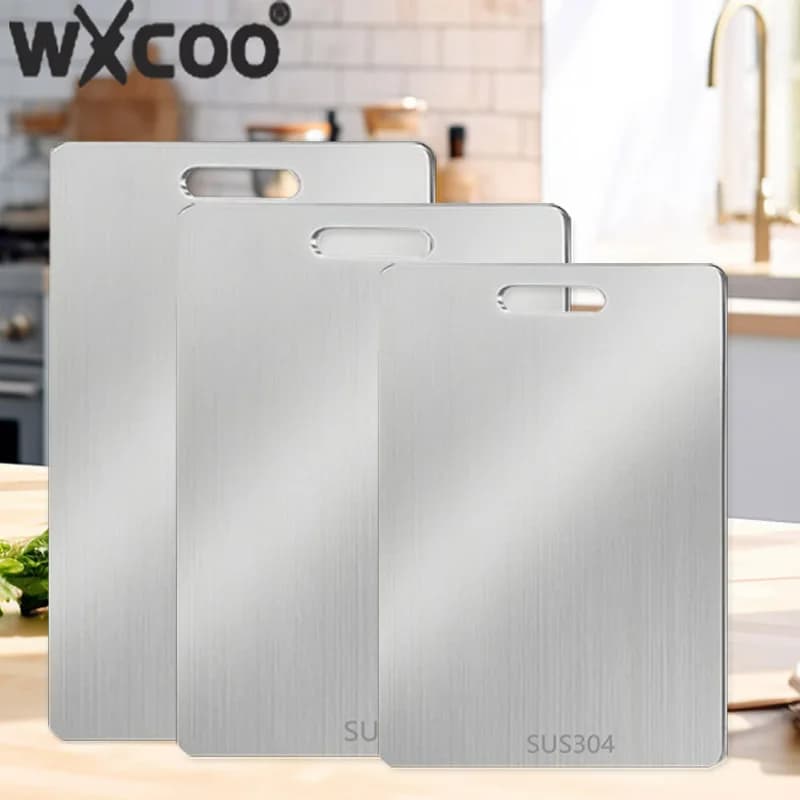 WXCOO 1PCS Tagliere in acciaio inossidabile Taglieri da cucina Tavole addensate Antiaderente Double Sided Frutta Carne Tagliere